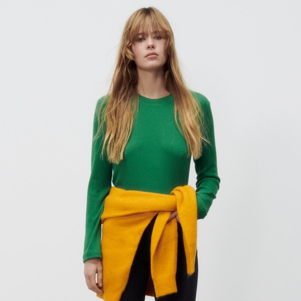 Zara NWT soft green ribbed long sleeve